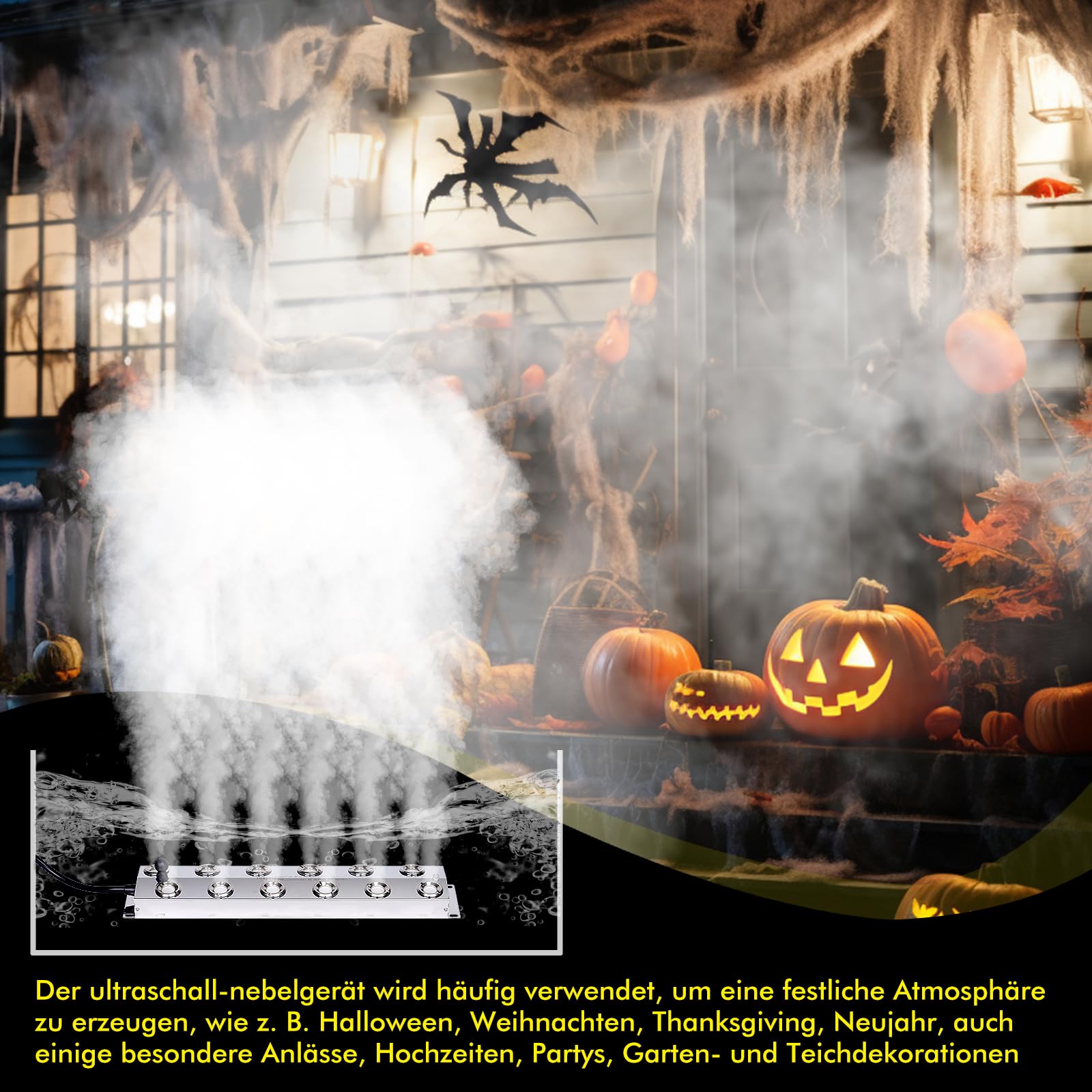Nebulizador ultrasónico de 12 cabezas, con fuente de alimentación impermeable de 400 W, 8,5 L/H, dispositivo de niebla para patio, humidificador, estanque, dispositivo de niebla para
