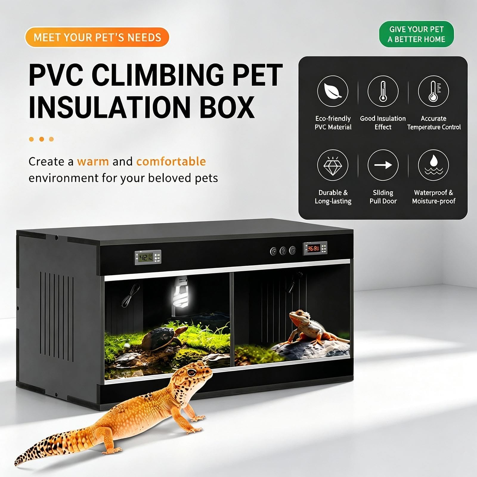 Terrarium PVC dla Gadów z Podwójnym Termostatem Cyfrowym