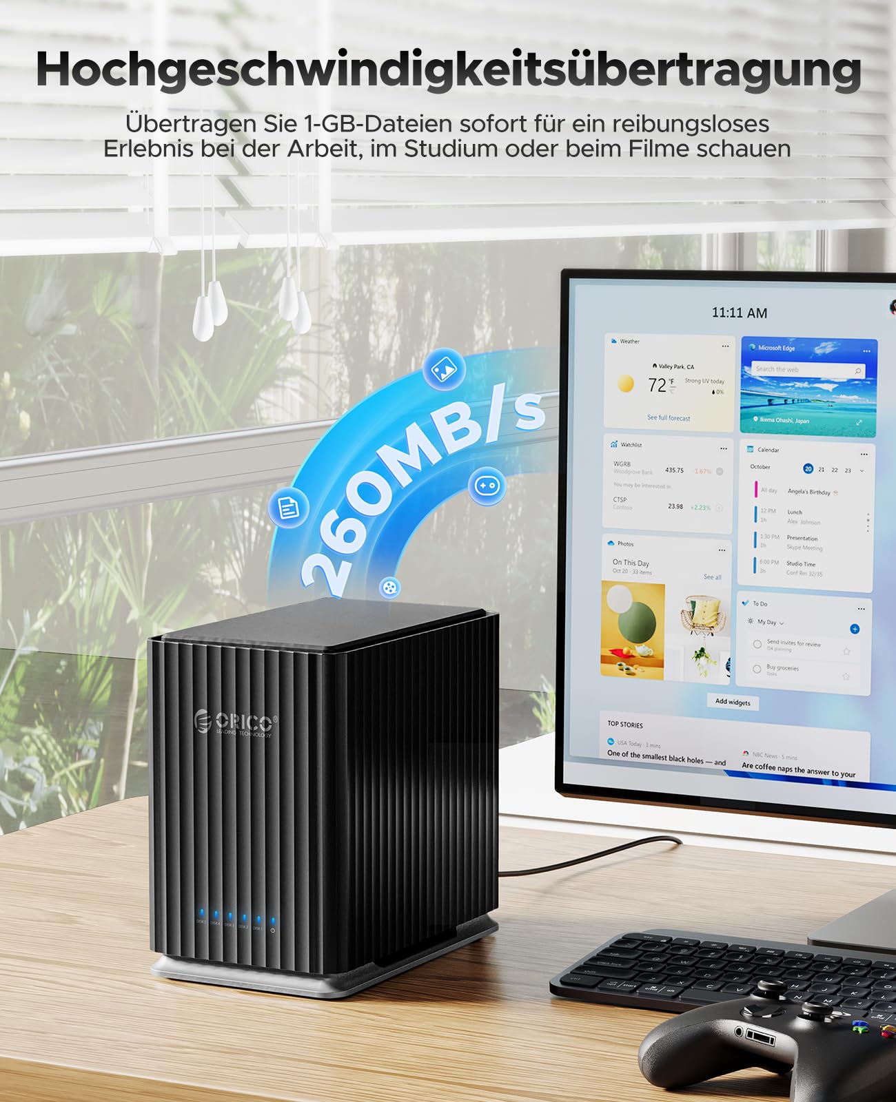 ORICO USB C Boîtier à 5 Baies pour Disques Durs avec Adaptateur Secteur 12V/10A, Max. 110 to pour la Gestion des Données Personnelles - 9758C3