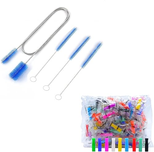 Juego de 100 popotes de silicona reutilizables con cepillo de drenaje flexible para pajitas Juego de 100 popotes de silicona reutilizables con cepillo de drenaje flexible para pajitas
