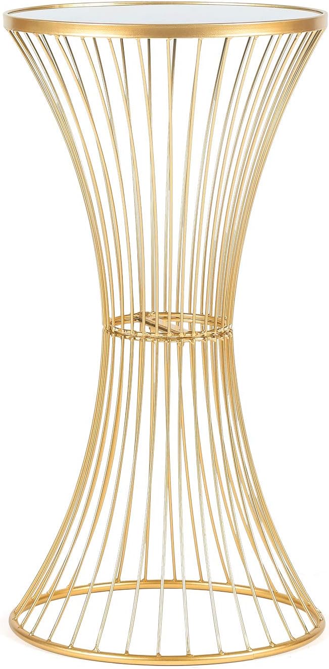 Adeco Decorative Modern Metal Round End Table 27 inch Tall Bed Side Coffee Table Nightstand Gold for Bedroom Living Room