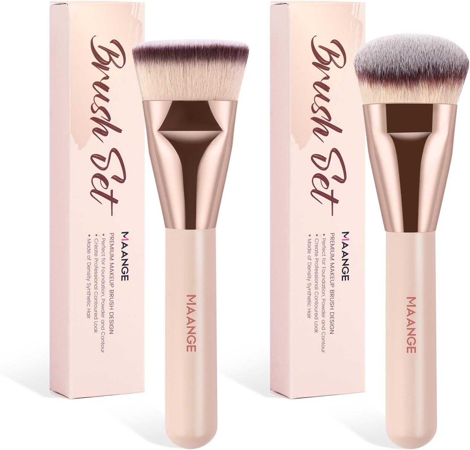 2Pcs Makeup Foundation Brush Flat Top Foundation Brush Blush Brushes for Liquid, Cream and Powder - Apricot
