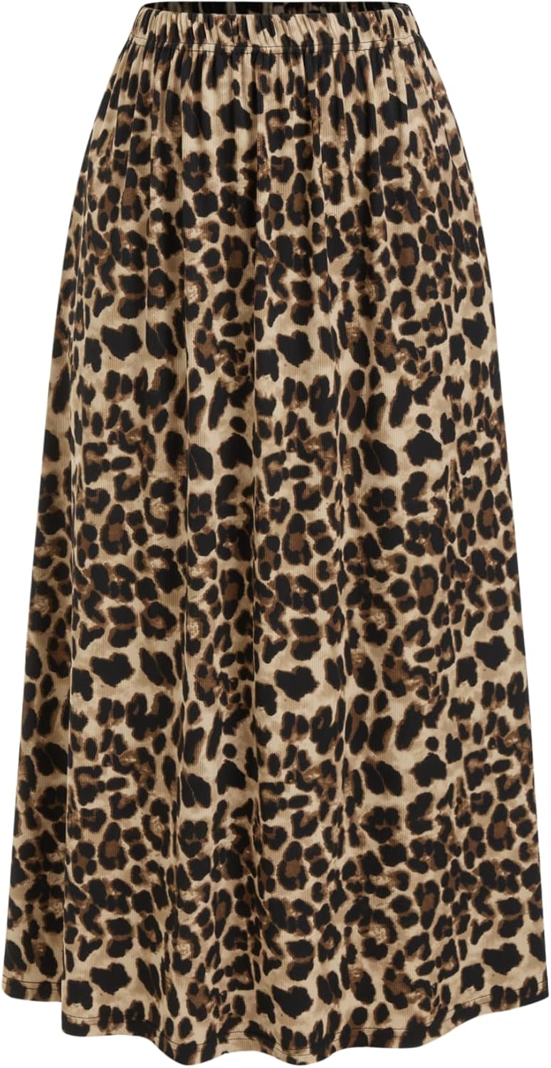 CIDER Leopard Print Maxi Skirt Women's Trendy Casual Elastic Waist Skirt 2026 Summer Skirt