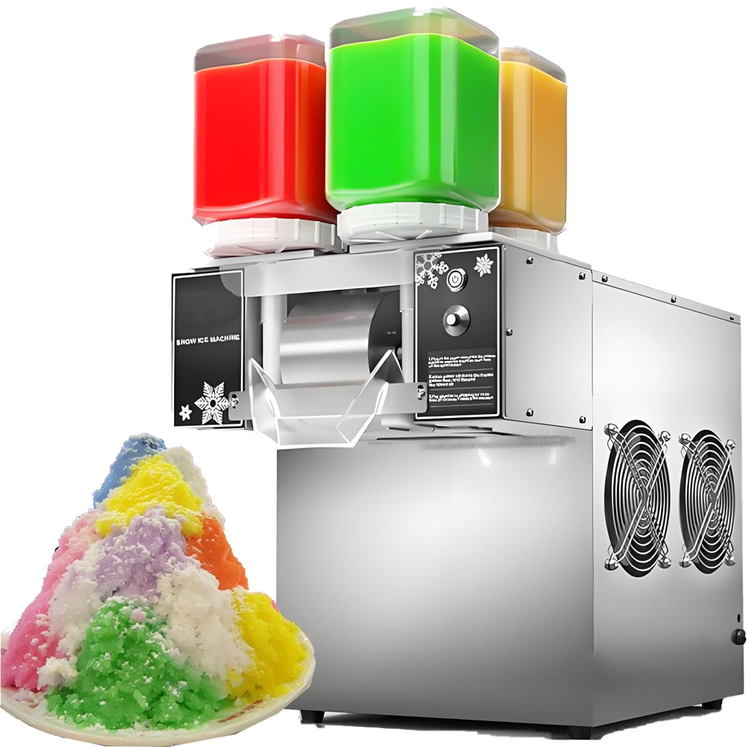 CelyToe Dual Barrel Ice Crusher Machine, Commercial Shaved Ice Machine & Snowflake Ice Maker, 60/120kg/Day High Capacity, Speed Adjustable for Milktea Shops & Dessert Stores 110V-124FD