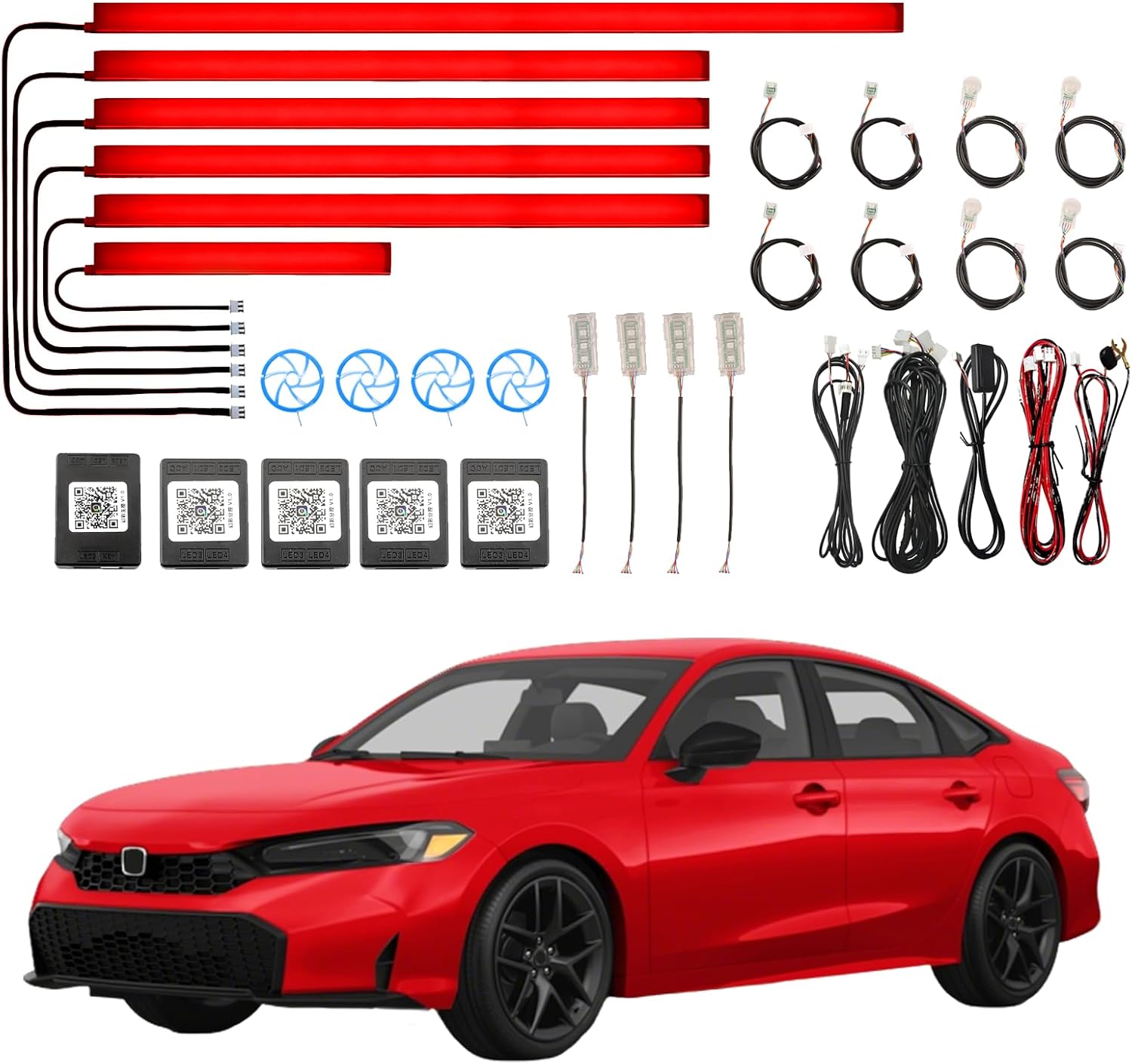 for Acrylic Honda Civic Environmental Lighting Kit, RGB 22in-1 for Honda Civic 2025,2026 Model, Car Ambient Lighting,24 Million Colors, Neon Fiber Optic Lighting Function LED Light Strips