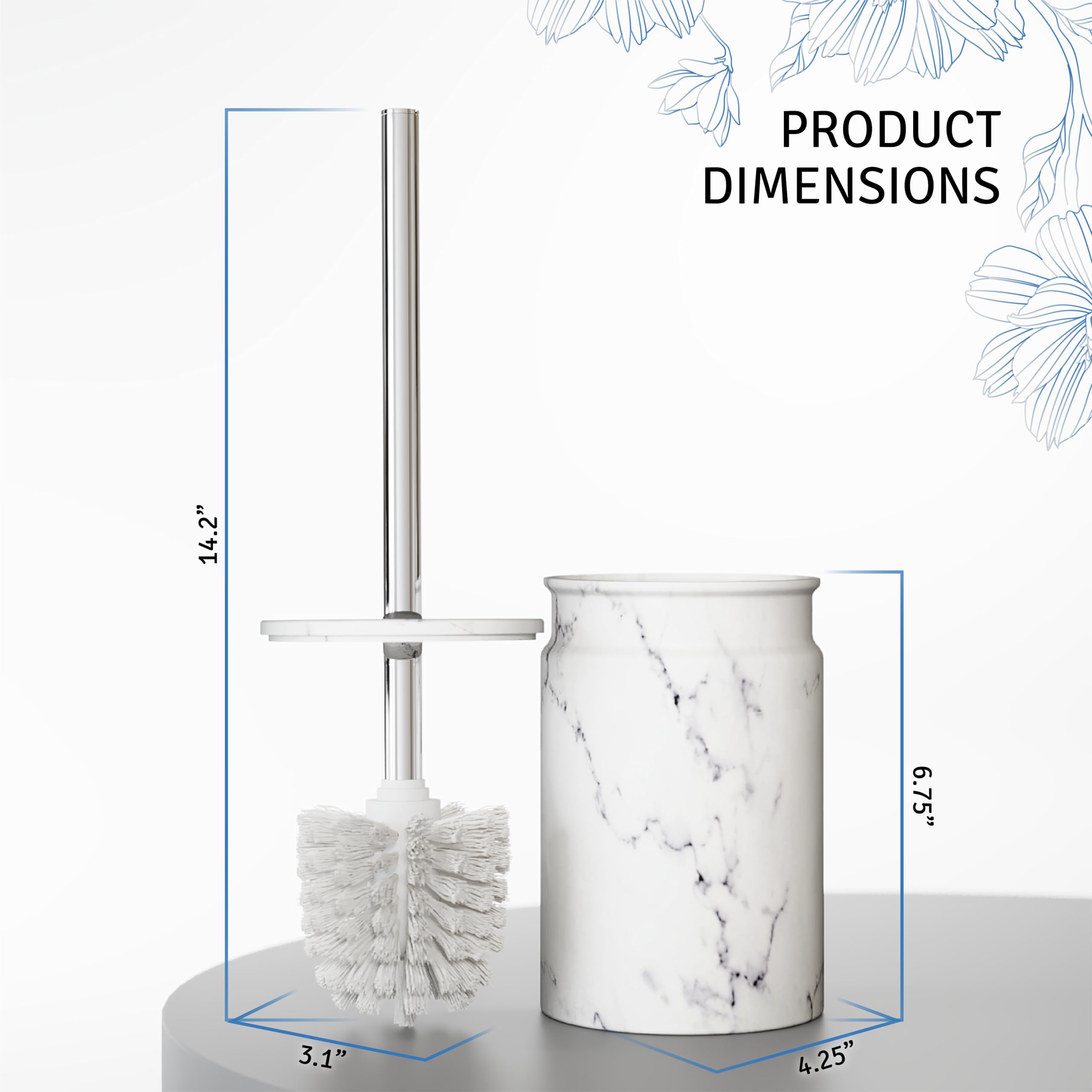 Juego de escobilla de inodoro y soporte, cepillo de inodoro y soporte con cerdas resistentes para una limpieza profunda, accesorios de baño de mármol blanco, cepillo limpiador de inodoro con diseño
