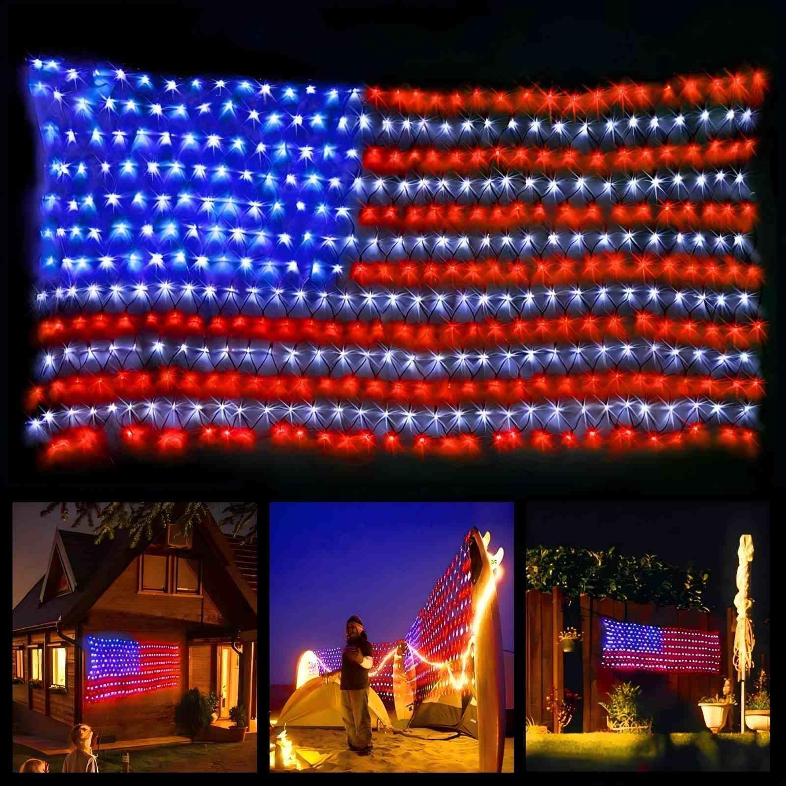 American Flag Lights with 420 LED String Lights,Waterproof Led Flag Net Light for Independence Day,Memorial Day,Garden,Festival,Party,Christmas Decorations