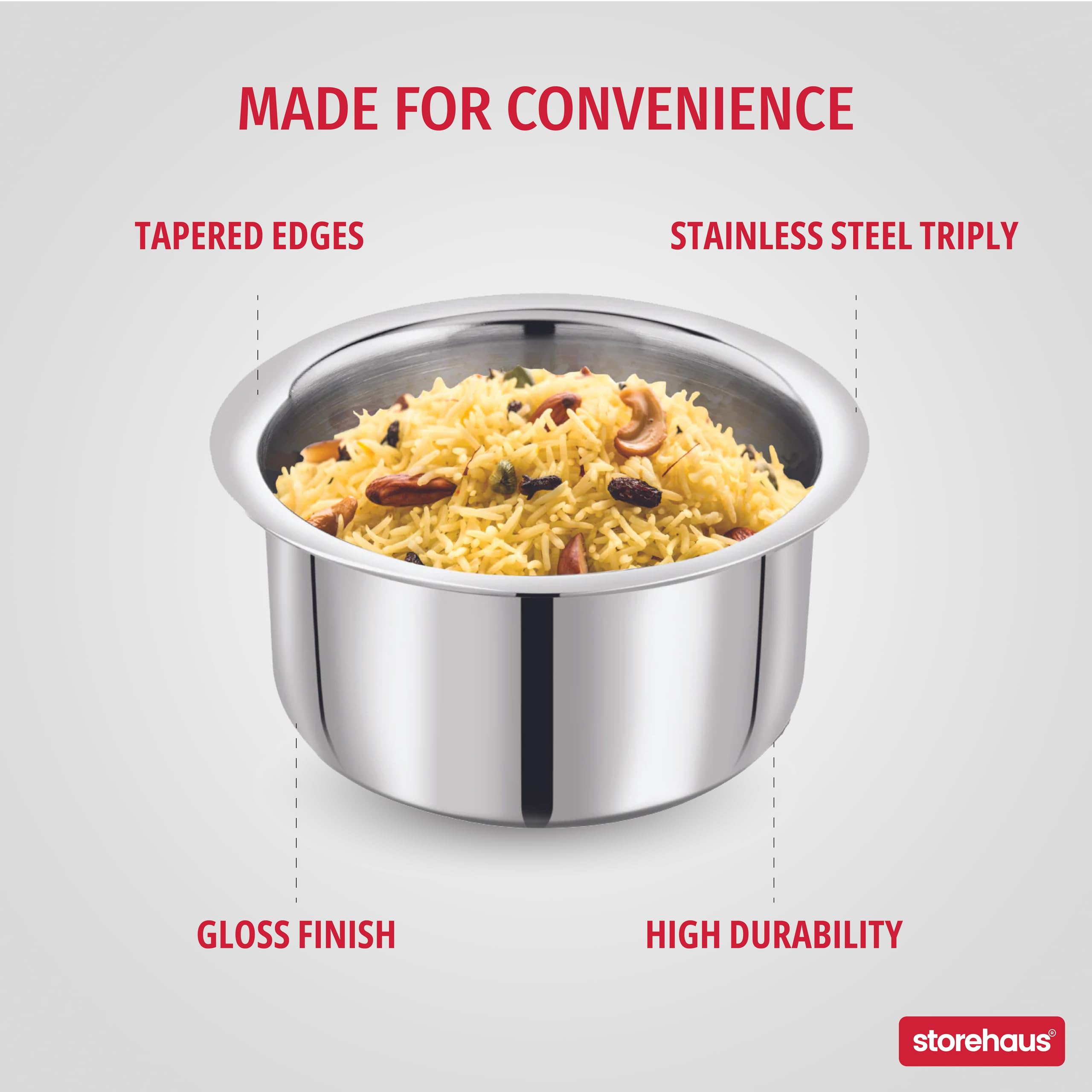 Storehaus Triply SAS (Steel-Aluminium-Steel - 3 Layers) Tope Set of 2 Pcs (3.5 LTR, 20 Cm) & (4.5 LTR, 22 Cm), Smooth Surface, Induction & Gas Safe with 2 Years Warranty Multipurpose Tope. 3