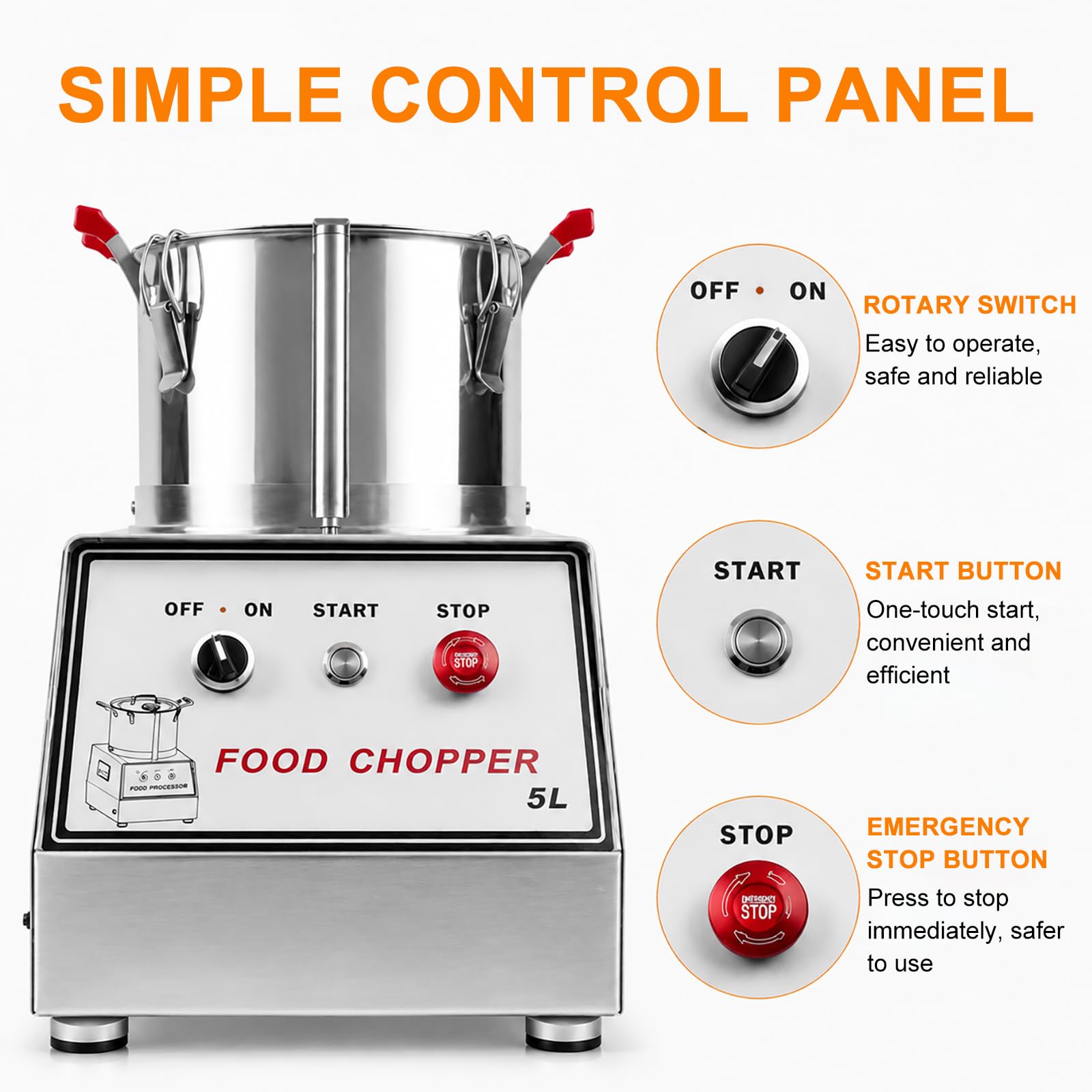 Robot Multifunzione Professionale, Tritatutto Elettrico Inox 5L | Lama in Acciaio, Ideale per Carne, Verdure, Formaggio, Frutta Secca & Erbe