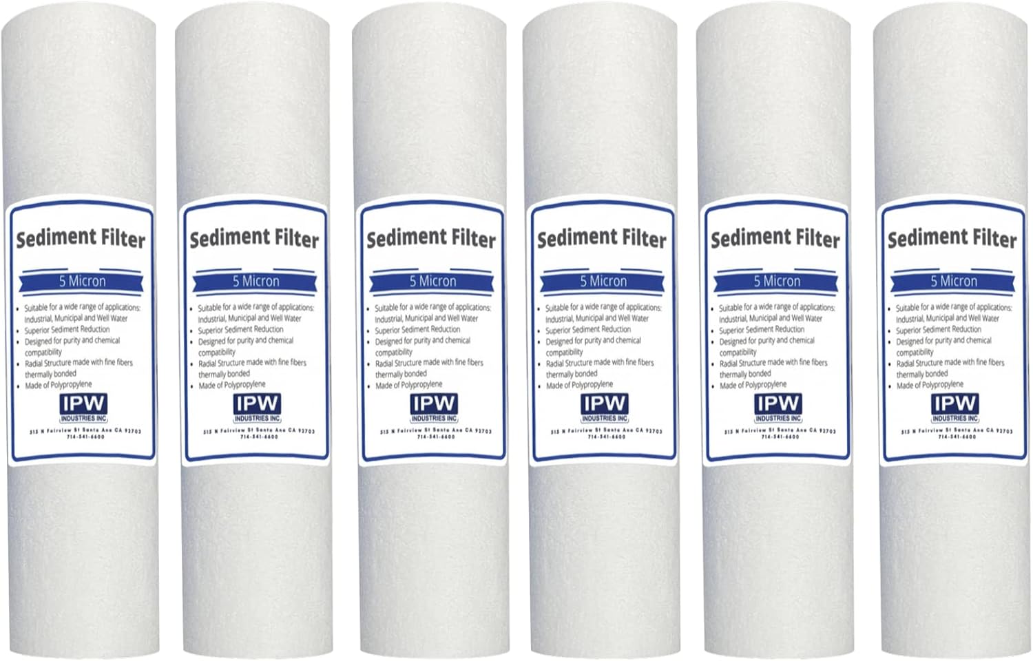 6-Pack Replacement for Watts VIH34APC Polypropylene Sediment Filter - Universal 10-inch 5-Micron Cartridge Compatible with WATTS PREMIER 500223 WH LD WHOLE HOUSE FILTER by IPW Industries Inc
