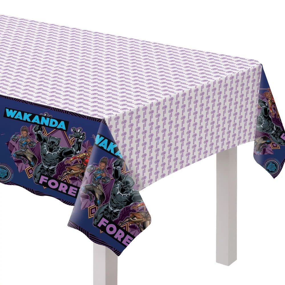 AmscanAmscan Black Panther Wakanda Forever Plastic Table Cover - 54" x 96" (1 Piece) - Perfect for Marvel Fans & Themed Parties