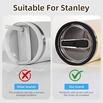 30oz Cup Lid Replacement, Leakproof Flip Straw Tumbler Detachable Lid Compatible with Stanley Quencher H2.0, Cup Accessories for Travel, Sports, Daily, 2 Pack, Black