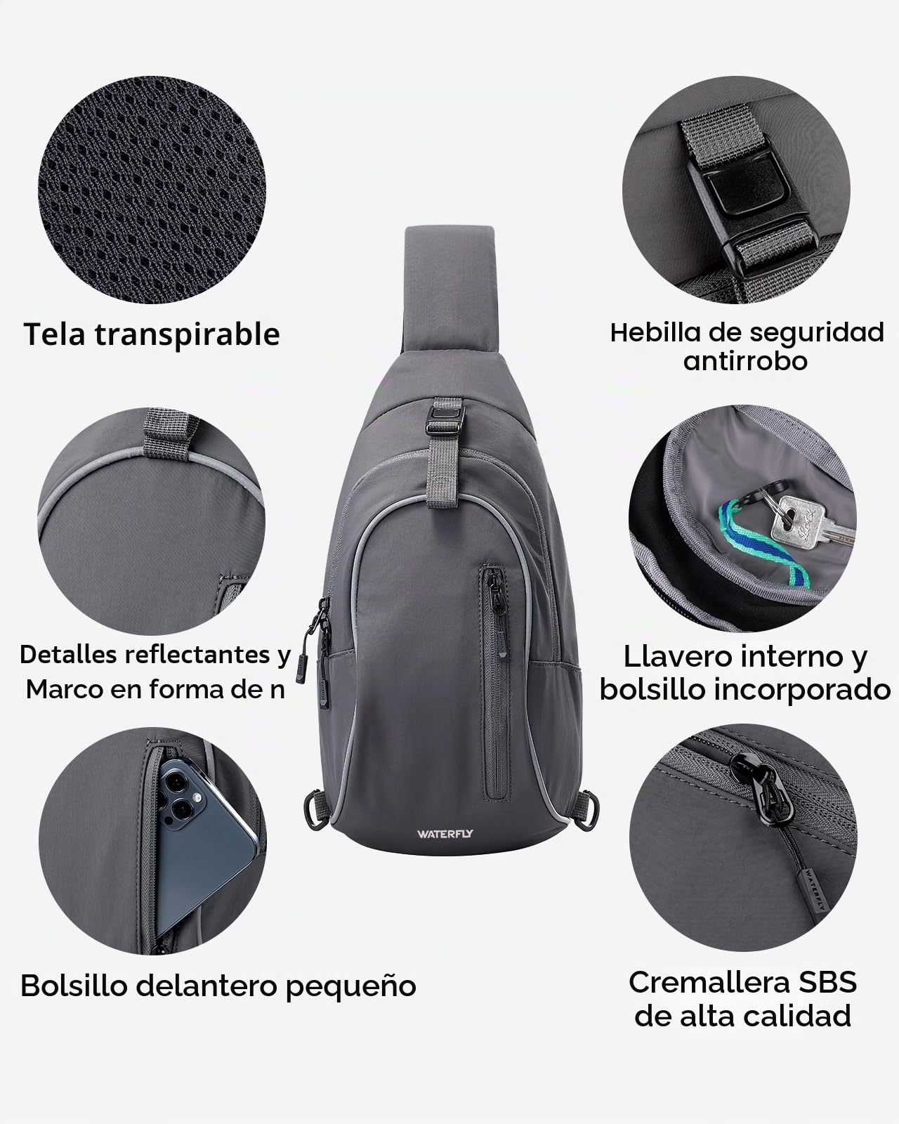 Waterfly Mochila Cruzada Bolsa Bandolera: Bolsa de Pecho Bolsa de Hombro para senderismo Viajes Mujeres y Hombres