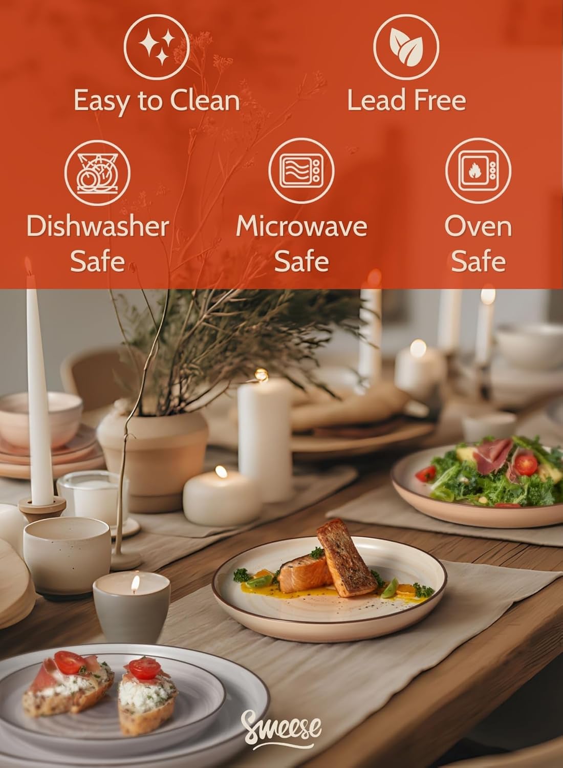 Sweese 7.4 Inch Porcelain Dessert Plates - Round Salad, Appetizer Plate Set for Kitchen, Small, Dishwasher Microwave Safe, Set of 6, Neutral - Image 3