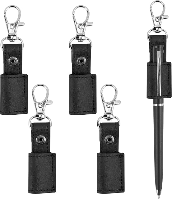 Gydandir 4Pcs Portable Pen Holder Leather Lanyard Anti-lost Pencil Holder Protector for Neck Lanyard Badge Keychain