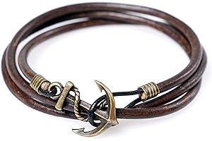 JBANS Handmade Genuine Leather Anchor Bracelet for Men