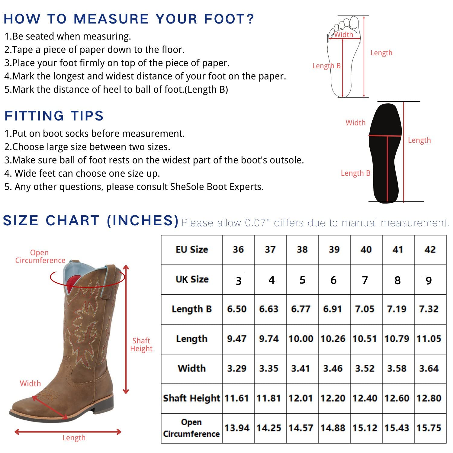 SheSole Damen Westernstiefel Cowboystiefel Mit Blockabsatz Viereckige Zehe Vintage Frauen Cowboy Stiefel