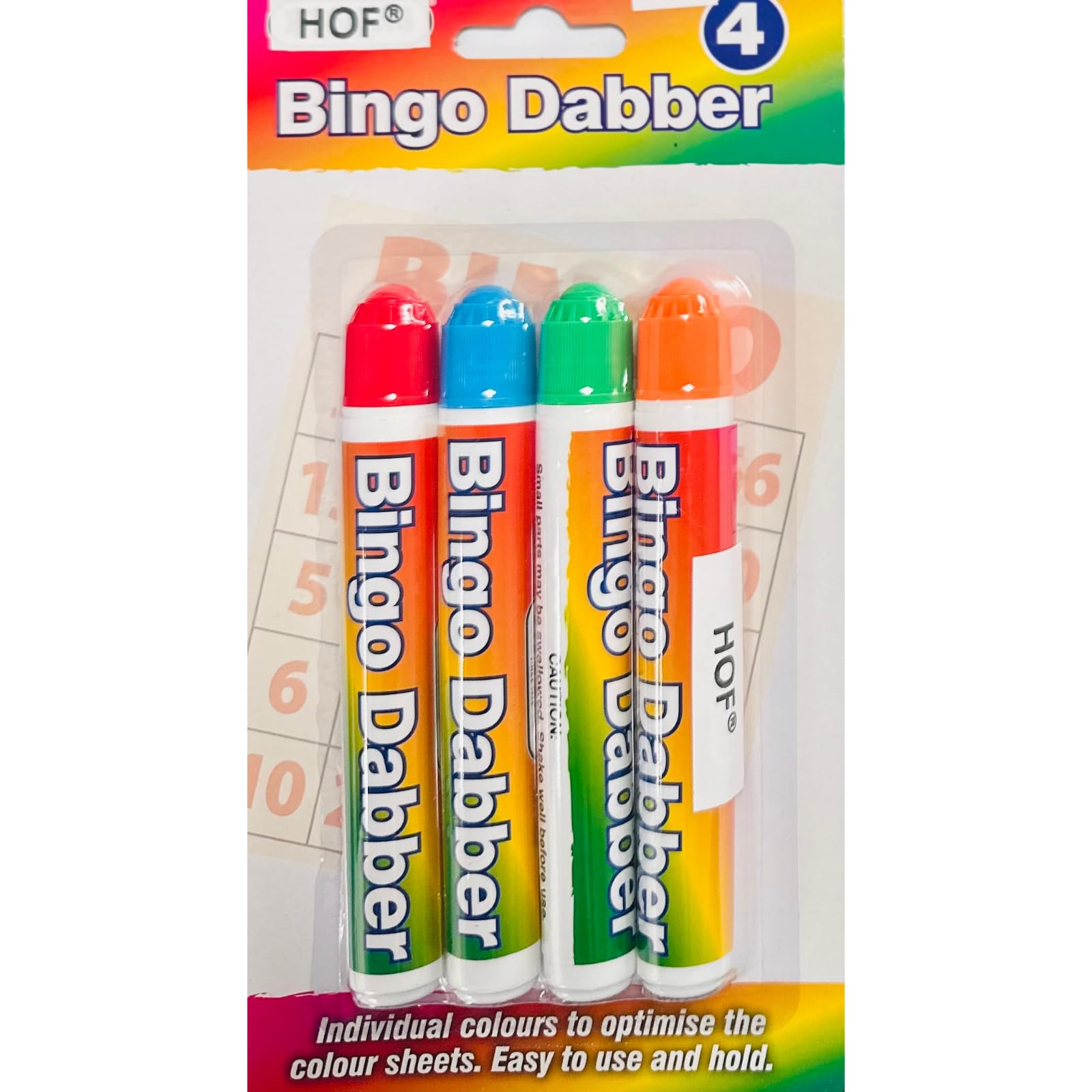 (HoF)® Bingo Dabbers, Multicoloured Daubers, Ticket Pens, Marker For Kids Activity, Drawing, Paint Marker, Bright Colours, Comfortable. Pack of 4 - Red, Blue, Green and Orange.