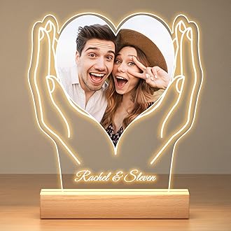 Custom Picture Frames, Customized Picture Frame, Personalized Photo Frame with Night Light, Personalized Anniversary Birthday Gifts for Women Men Her Him Girlfriend Boyfriend Couples