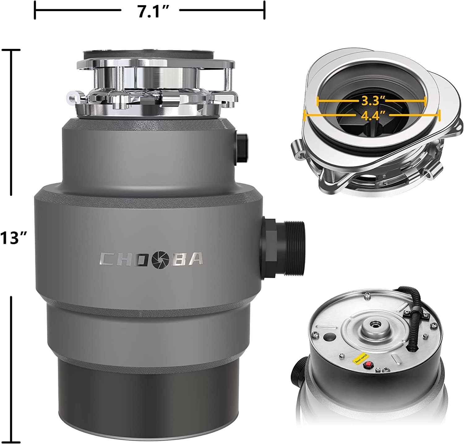 Garbage Disposal 3/4HP, Continuous Feed Food Waste Disposal, Garbage Disposal with Power Cord, Quiet Food Waste Grinder for Kitchen Sink, Gray