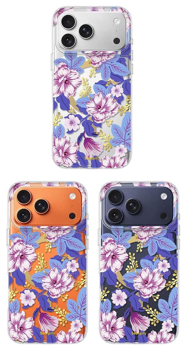 SCORPIFY for iPhone 17 Pro Case [Compatible with MagSafe] with Purple Hibiscus Floral Design, Cute Clear Flower Magnetic Phone Cover for Women Girls, Slim Stylish Bumper with Gold Accents by SCORPIFY - Image 2