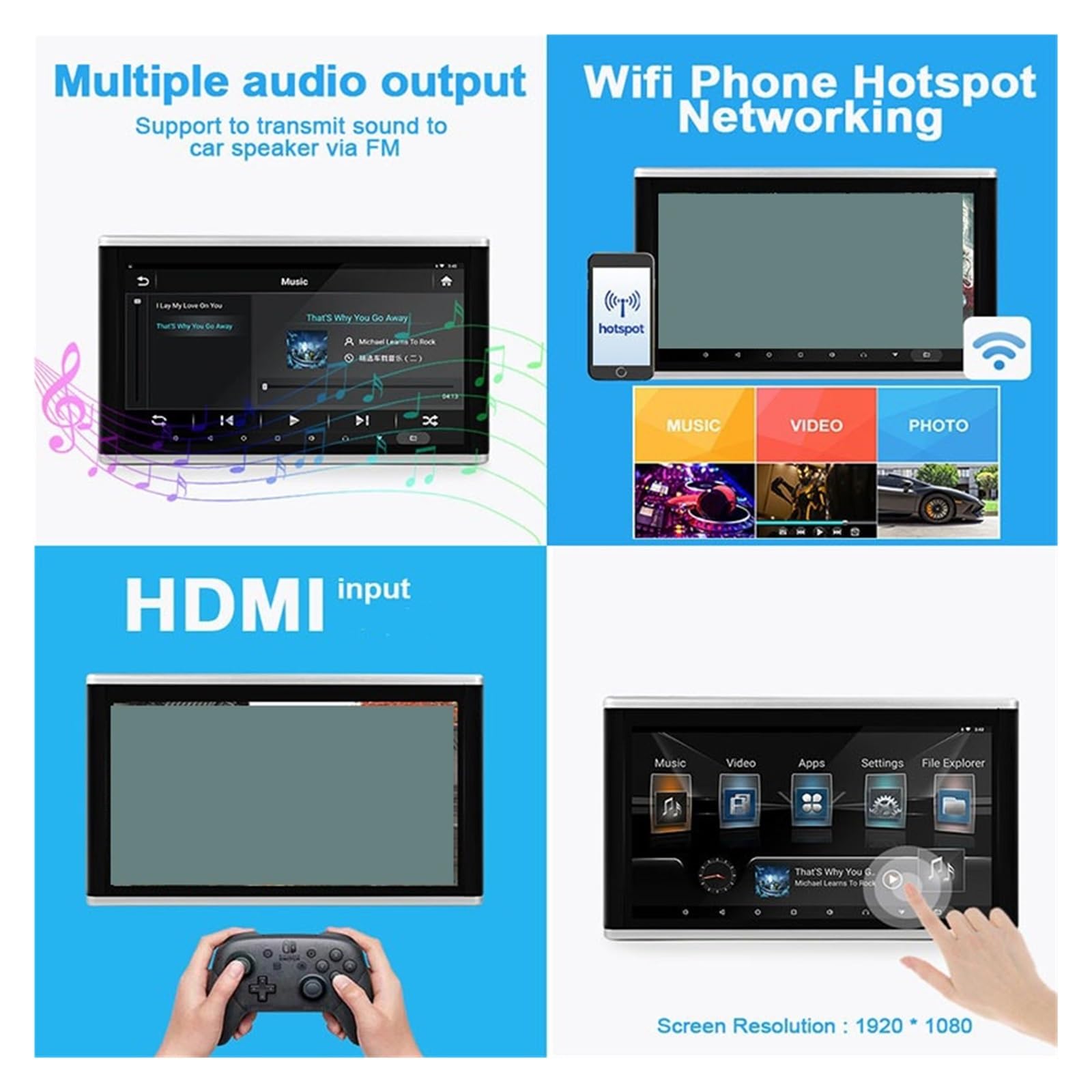 Lecteur Vidéo De Voiture avec Écran D'appui-tête 4K, Tablette Multifonction avec Écran Tactile, WiFi/HDMI/Lien Miroir(2 PCS 10 inch 2-32GB)