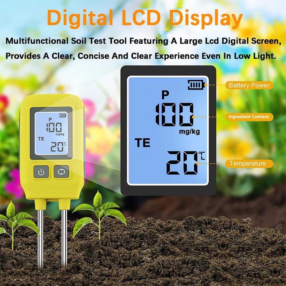 WGFXYBFY 4 In 1 土壌栄養テスター 多機能土壌検出器 デジタルLCDディスプレイ付き 土壌中の窒素、リン、カリウム成分