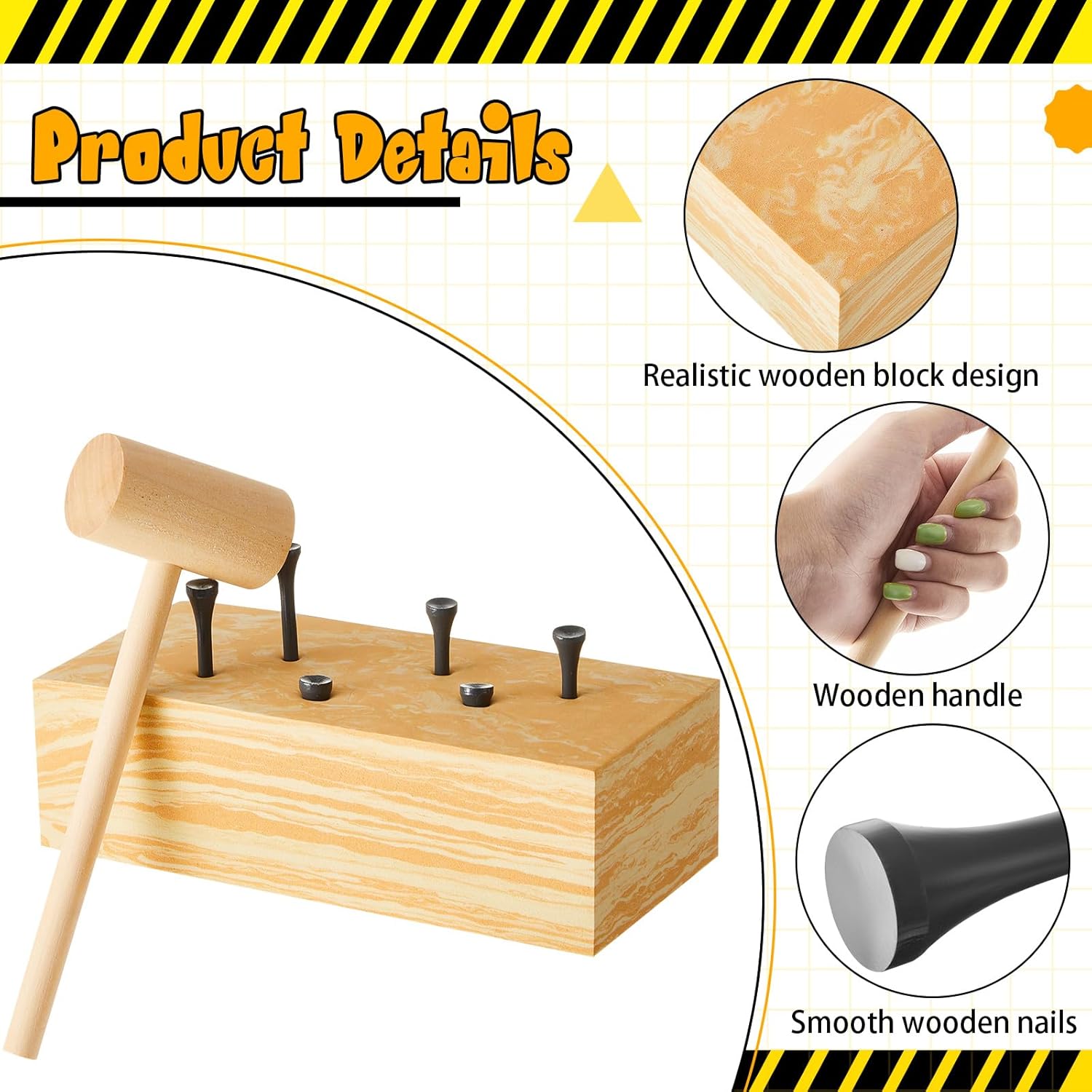 Realspring 8 Set Wooden Hammer Toys Kids Hammer Pounding Toy 8+ Year Old Carpentry Workbench Toys for Construction Birthday Party Supplies Montessori Education Boys and Girls Gift