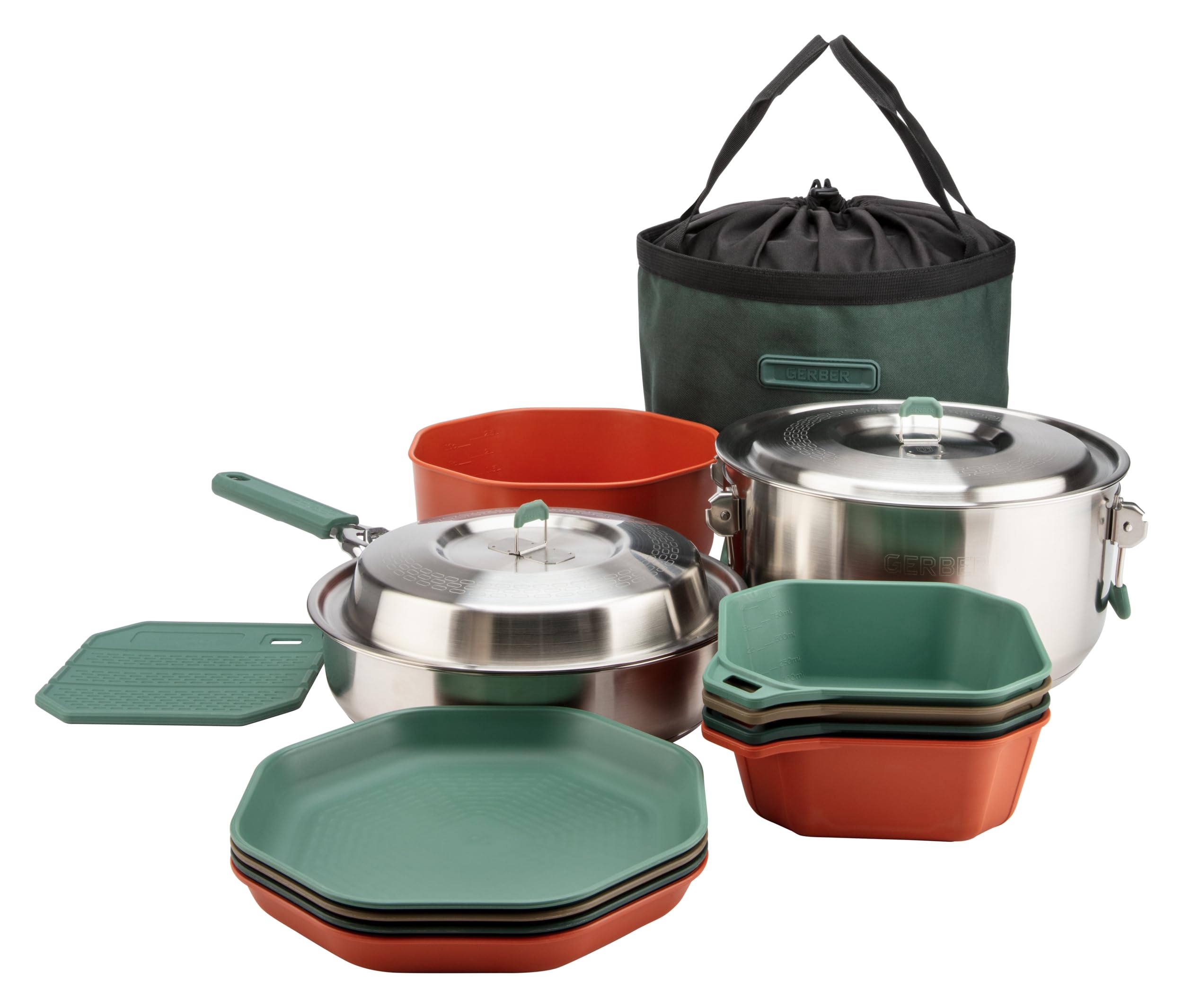 Gear ComplEAT Cook Set - Dishwasher-Safe Camping Cookware for Outdoor Cooking - Includes Saute Pan, Stock Pot, 4 Plates, 4 Bowls, Mixing Bowl & More