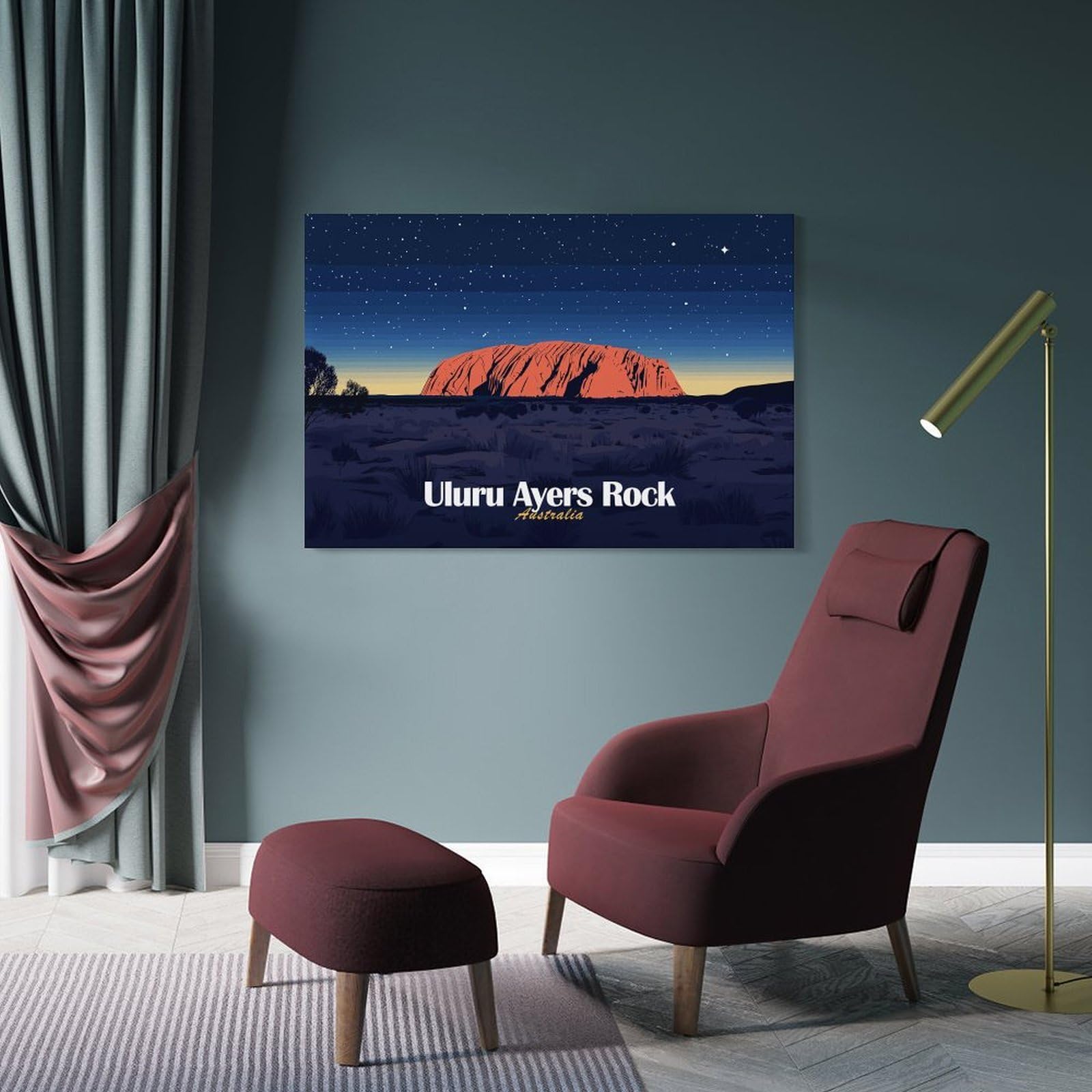 Junmoney Frame-Style-19-1 Uluru Ayers Rock Australia Landscape Wall Picture Print 20X30inch(50X75cm), For Calm Bedrooms, Home Corners Or Flats, Home Artwork With A Soft Interior Feel