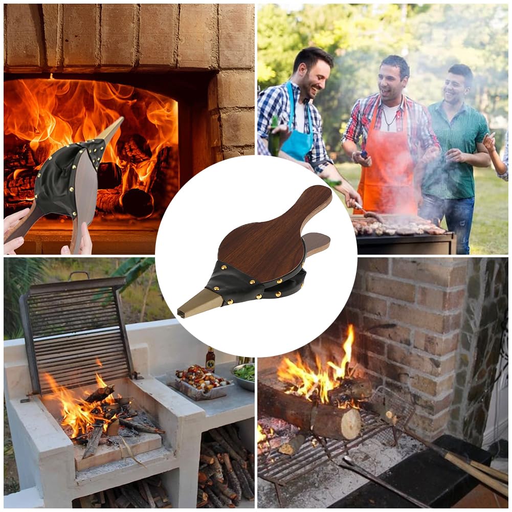 Soffietto Manuale per caminetto, Mantice per Camino, Soffietto in legno per camino, soffietto per barbecue, Accessorio per Barbecue da Campeggio all'aperto, per la cottura all'aperto