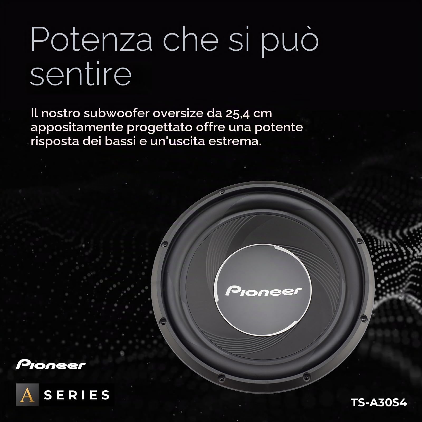 PIONEER Subwoofer TS-A30S4 (1.400 W), membrana IMPP da 30 cm/12", per un suono potente, potenza in uscita continua 400 W, nero