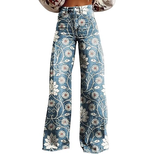 Baggy Pant for Women 2025 Summer Fashion Wide Leg Sweatpant Jeans Print Denim Vintage Pant 90s Y2K Streetwear