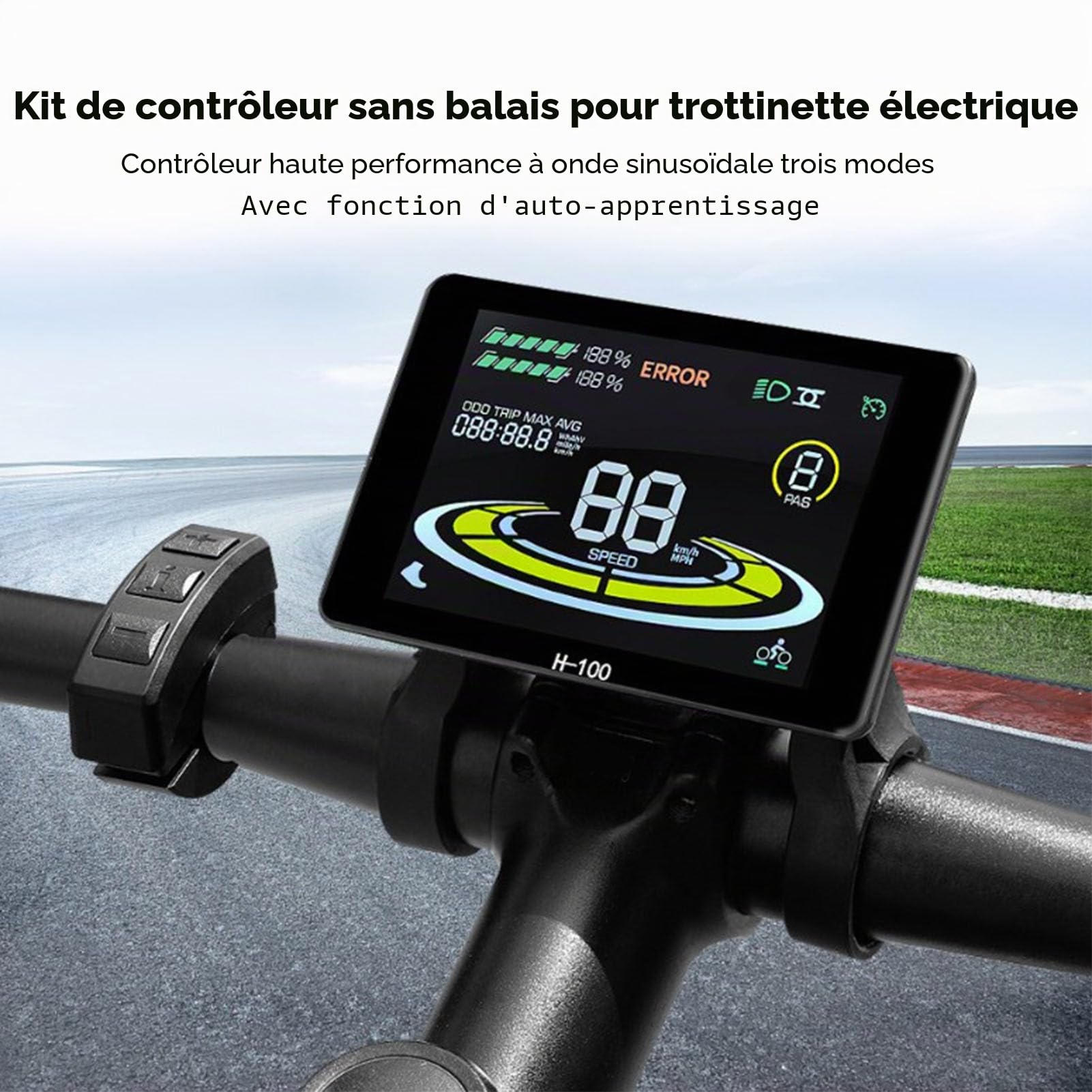 BuyWeek Kit de Contrôleur de Moteur sans Balais pour Vélo Électrique, 36V 48V 750W 1000W 30A 3 Modes Contrôleur d'onde Sinusoidale Panneau d'Affichage LCD Couleur H-100, pour Scooter Électrique