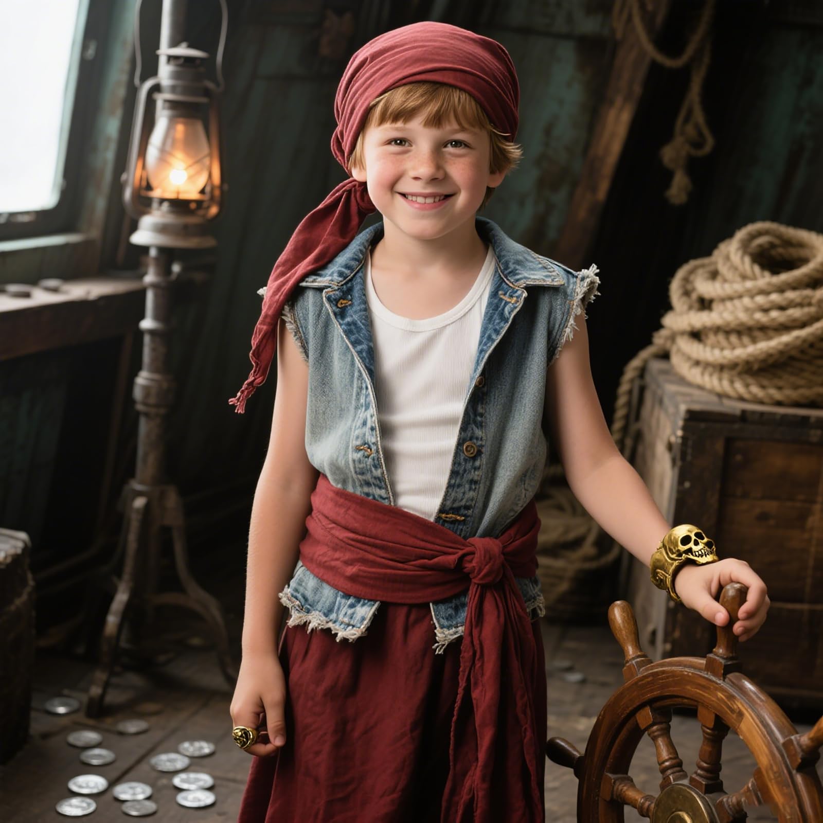 Pirate Costume Men Women Halloween Bandana and Belt Set Accessories for Pirate Hat Styling & Themed Adventures