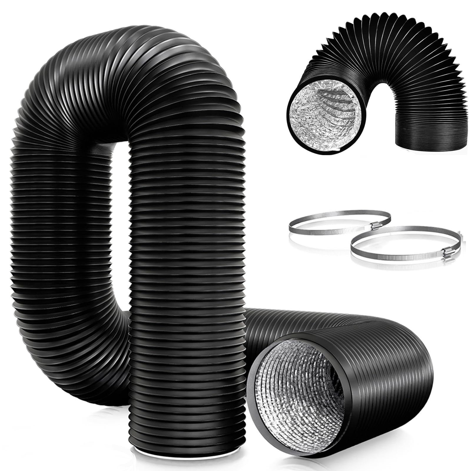 Schwarz PVC Abluftschlauch 75mm, 3 Meters Lüftungsschlauch für Mobile Klimaanlage, Trockner, Abluftventilator, Abzugshaube, Belüftungssystem.