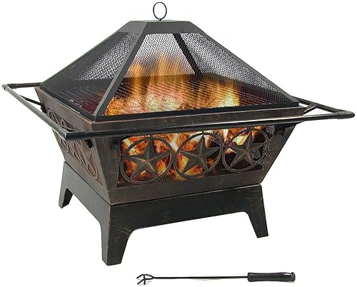 Miniatura 10 de Sunnydaze Decor Northern Galaxy fogata con diseño cuadrado para quemar leña con parrilla para cocinar y pantalla protectora contra chispas, de 32".
