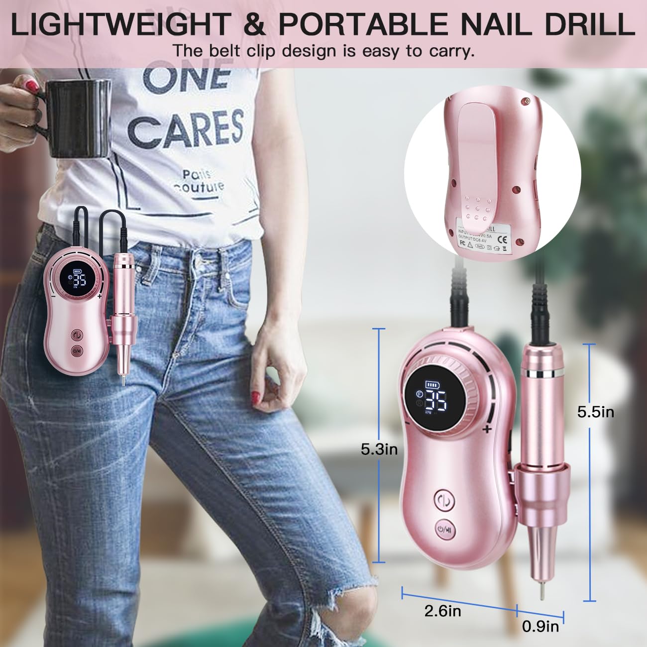 Professional Nail Drill 35000 RPM Rechargeable Electric Nail Drill Machine Portable with 11 Pcs Drill Bits for Acrylic Nails, Gel Nails, Manicure Pedicure Polishing