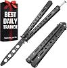 Butterfly Knife - Balisong Trainer - Black Practice Butterfly Trainer with Sure Spring Latch - Balisong Knives NOT Real NOT Sharp Blade - Full Stainless Steel Fake Dull Trick CSGO Fidget Toy K10B