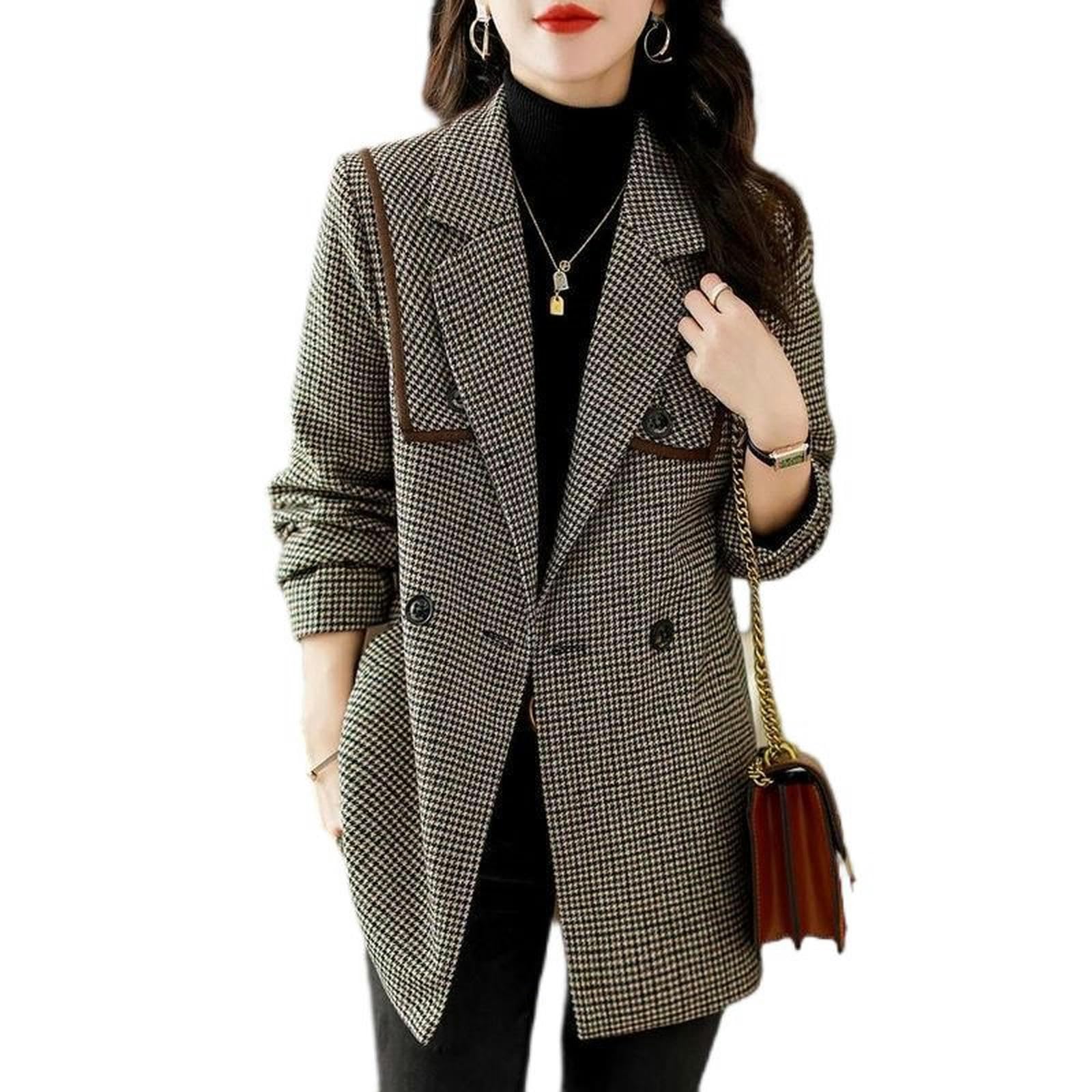 Giacca da Abito da Donna, Modello Sciolto Stile Britannico, Top Doppiopetto - Stile Colore Immagine - 2XL