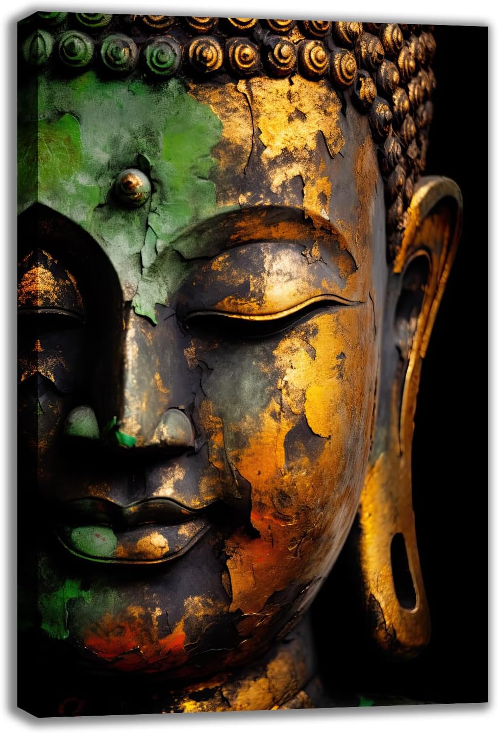 Buddha Canvas Wall Art, Golden Buddha Statue with Peeling Paint Poster Print Religious Buddhist Faith Painting Picture for Buddhist Meditation Room Study Decor(Artwork-03, 12"x18")