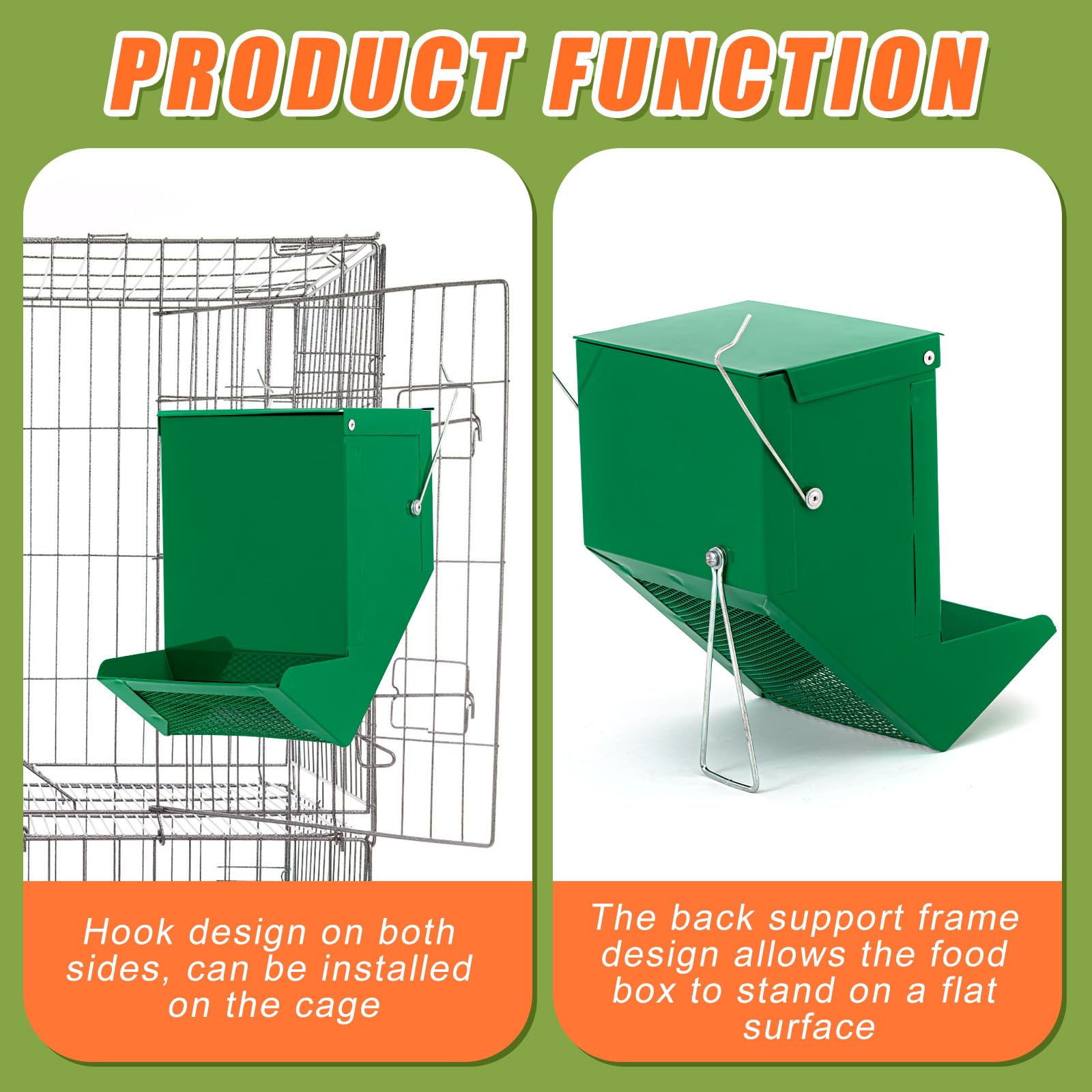Maxcheck 2 Pcs Rabbit Feeder for Cages Small Animal Food Dispenser with Lid Metal Chicken Grit Oyster Shell Feeders Outside (4.7 Inches,Mesh Bottom,Green) - image 5