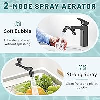 Vista 3 de CECEFIN Aireador de fregadero extensor de grifo giratorio de 1440°, extensión de grifo de salpicaduras de gran angular de 1080° + 360° con 2 salidas