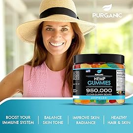 Purganic Hemp Gummies - Helps Support Sleep, Peace and Relaxation - High Strength and Support All Natural Tasty Fruit Flavors - Made in USA - 100ct