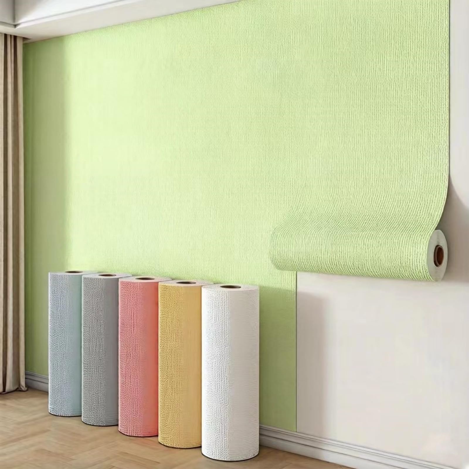 Rotolo di carta da parati termica autoadesiva, con pellicola adesiva staccabile, 5 mm di spessore, colore grigio bianco, per pareti fredde del soffitto della cucina (verde matcha, L)