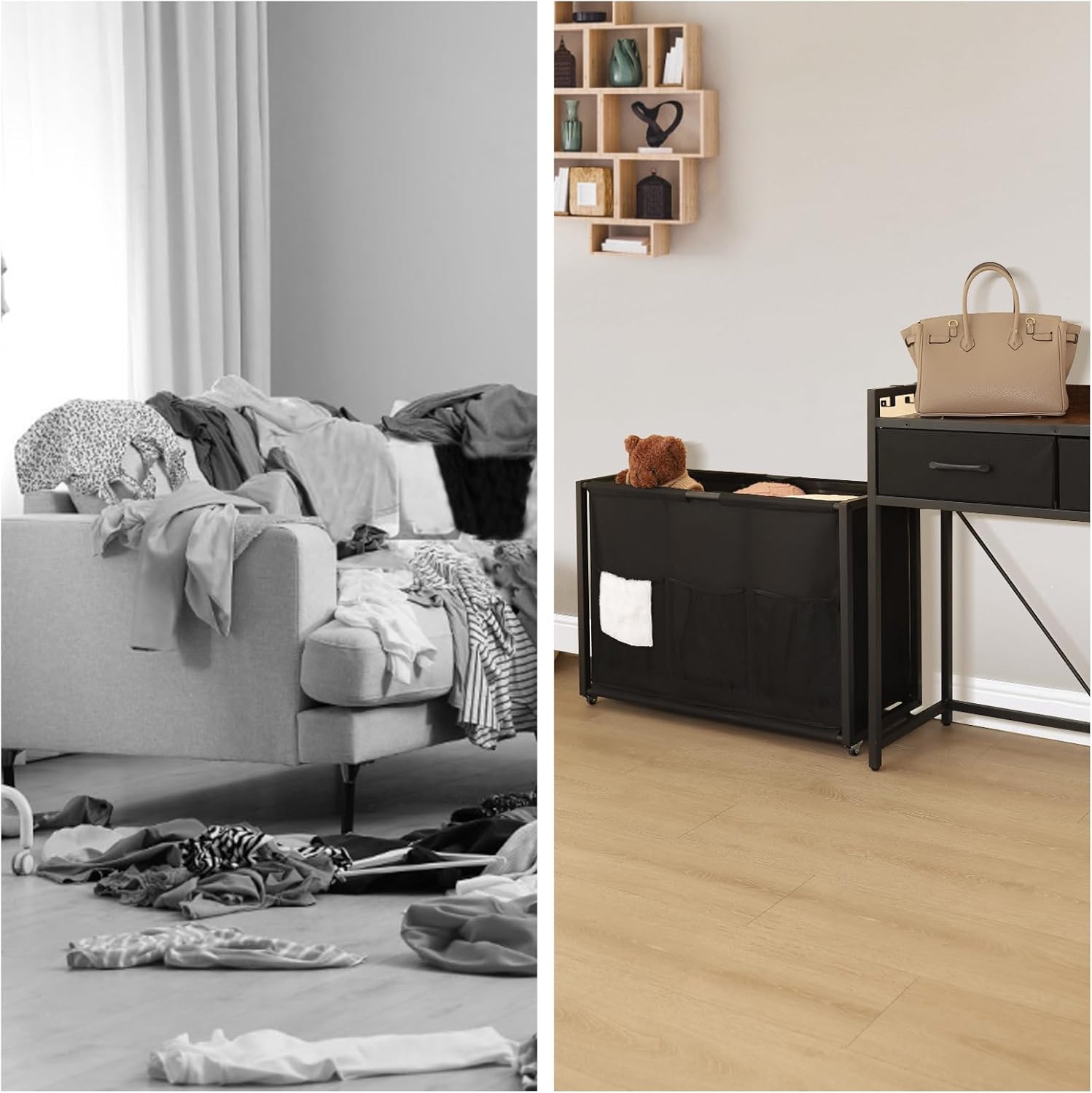 Rolling Laundry Sorter with wheels, Laundry Hamper 3 Section with shelf - 3 × 10.5 Gal (120L) Capacity, Laundry Basket with Drawers for Clothes-1 Storage Shelf, Laundry Organizer for Laundry Room