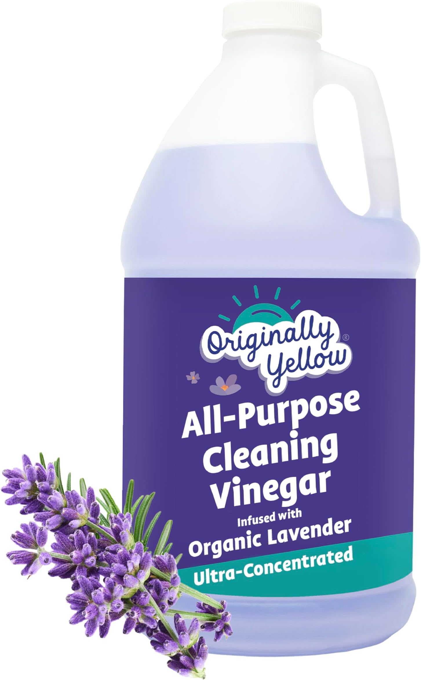 Originally Yellow All-Purpose Cleaning Vinegar for Home Floor Cleaning Solution with Distilled Vinegar | Infused with Organic Lavender | Plant-Based House Cleaning Supplies, 1.89 L (1-Pack)