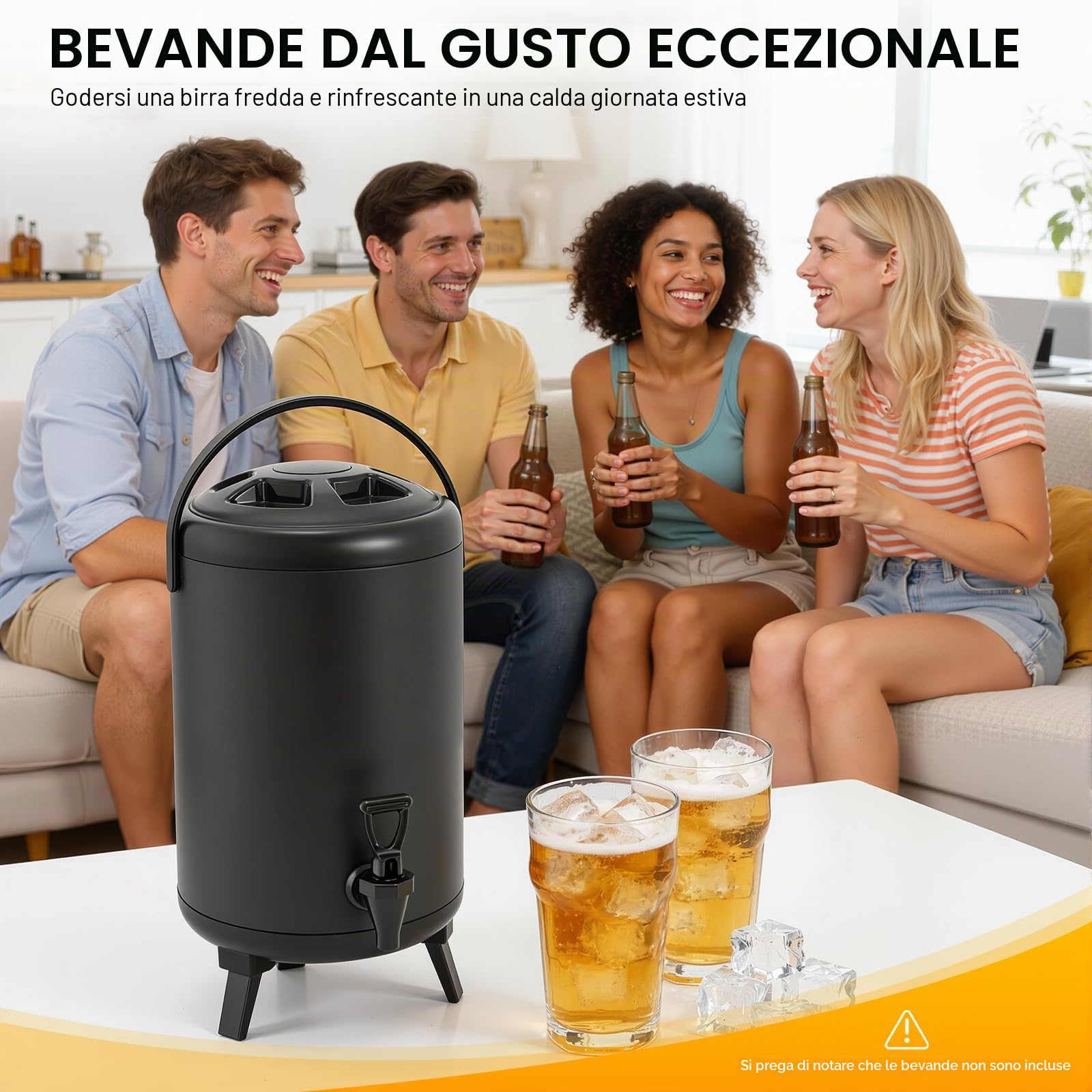 Thermos da 10 litri con beccuccio, dispenser isolato per bevande calde e fredde (nero), doppio thermos in acciaio inox, ideale per limonata, tè freddo e caffè