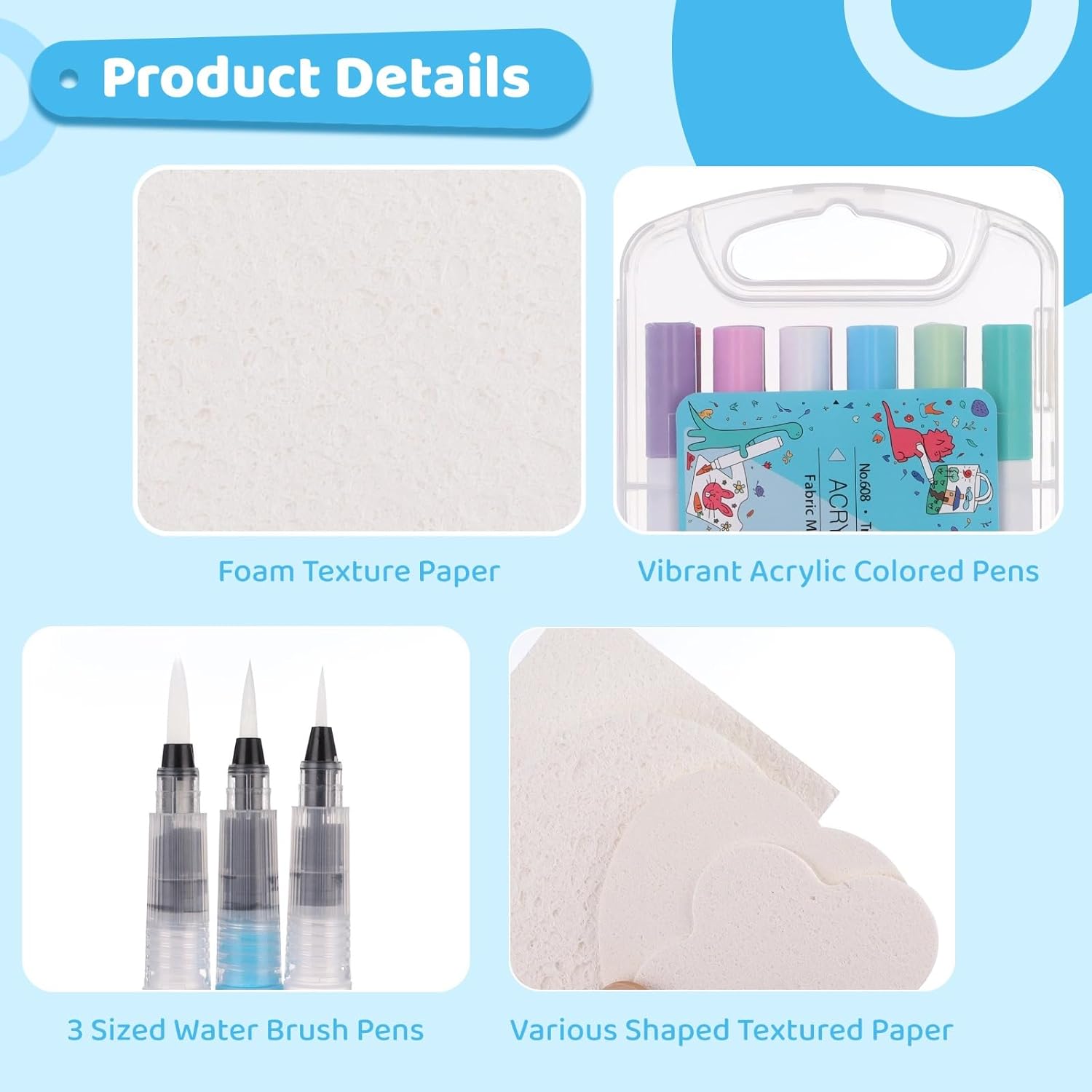 75 Pcs Magic Puffy Paint Set, Includes 60 Pcs Texture Papers and 12-Color Marker Pens, 3 Water Brush Pens, Paper for Crafts, DIY Painting Art, Travel & Parent-Youngster Activities
