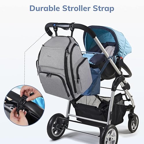 Miniatura 6 de Mancro - Mochila pañalera Mochila para pañales para papá y mamá bolsa de viaje para mujeres y hombres L 1-gris 1-gris, 3- Negro, rojo